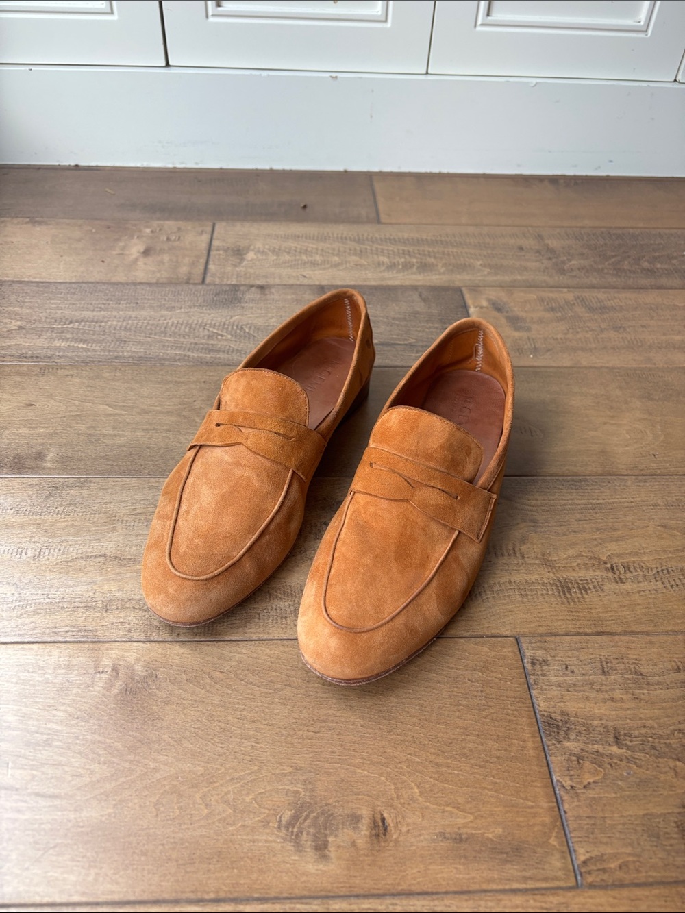 M. Gemi Tan Suede Penny Loafers